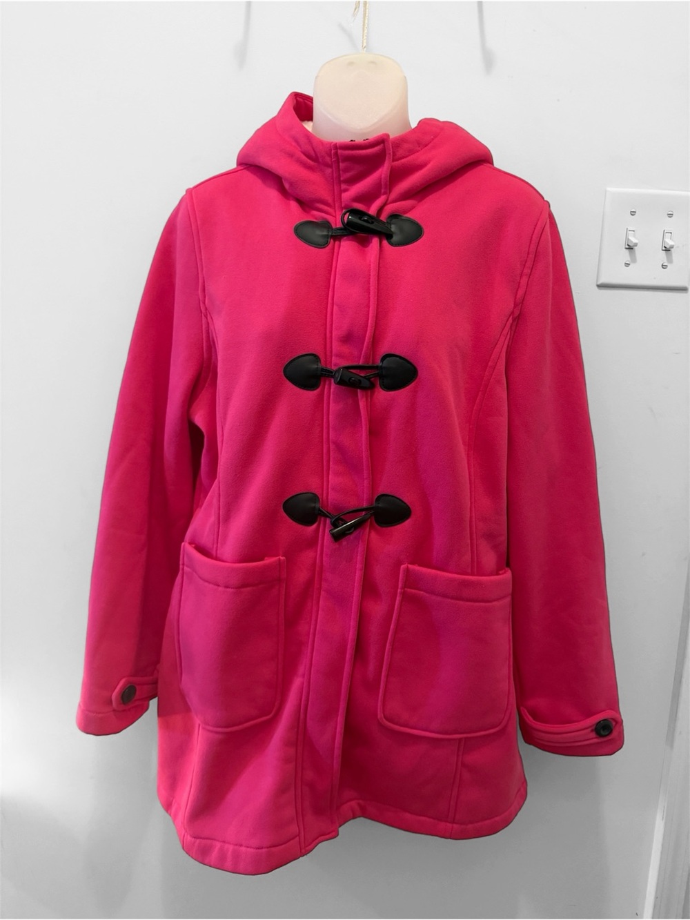 BigCHILL Hooded Women's Hot Pink Toggle Hooded Pea Coat Large L NWOT